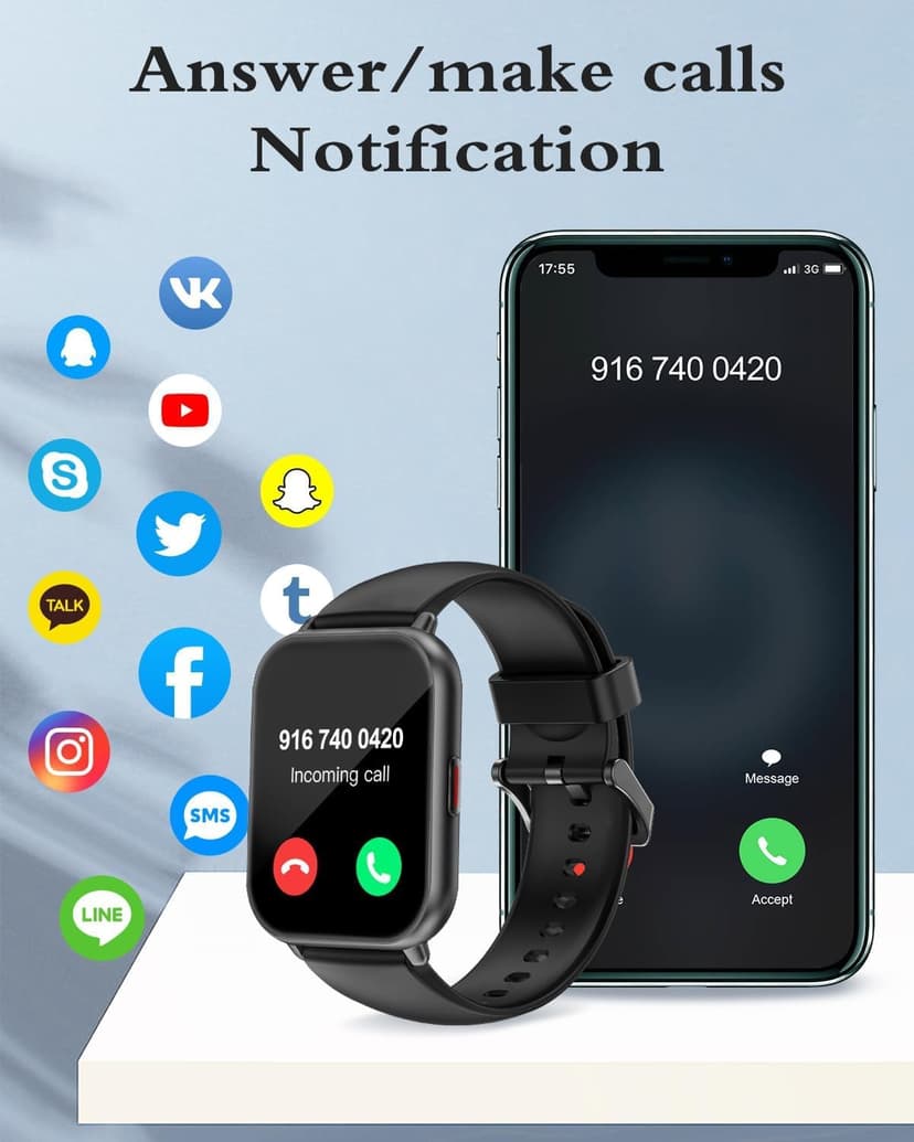 RUIMEN Smart Watch Answer Dial Call,Smart Watches for Women Men 1.85"HD Screen Fitness watch with SpO2 Heart Rate Sleep Monitor Step Counter Waterproof 100+ Sports Mode for Android iOS (2 Bands) - 2