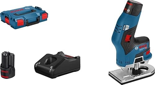 Bosch Professional 12V System GKF 12V-8 cordless palm router (incl. 2 x 3.0Ah batteries + quick charger, 8 mm collet, open-ended spanner, in L-BOXX 136)