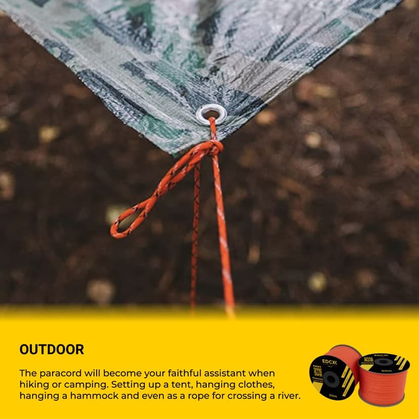 EdcX Paracord 4 mm, 35+ Couleurs Unies (10 m, 15 m, 30 m, 50 m, 100 m, 300 m) | Idéal pour l'artisanat, Le Camping, la Survie | Corde 100% Nylon 4 mm | Cordon 550 Type III (Sofit Orange, 50 m) - 7