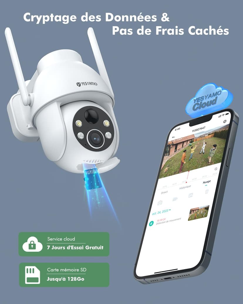 YESYAMO 2K Wireless Solar WiFi Surveillance Camera, 2.4GHz Solar Outdoor Camera with Solar Panel, 360° PTZ, Night Vision, Two-Way Audio, PIR Siren (White) - 8