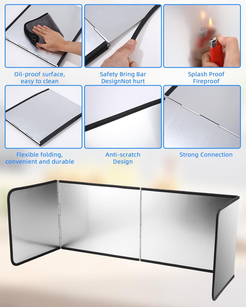 Plaque Anti Projection Cuisine 4 Côtés Anti Eclaboussure Cuisine Pliable Protection Plaque de Cuisson Facile À Nettoyer Gadget Cuisine Anti-éclaboussures pour la Cuisine et Cuisinière 76x29x30cm - 5
