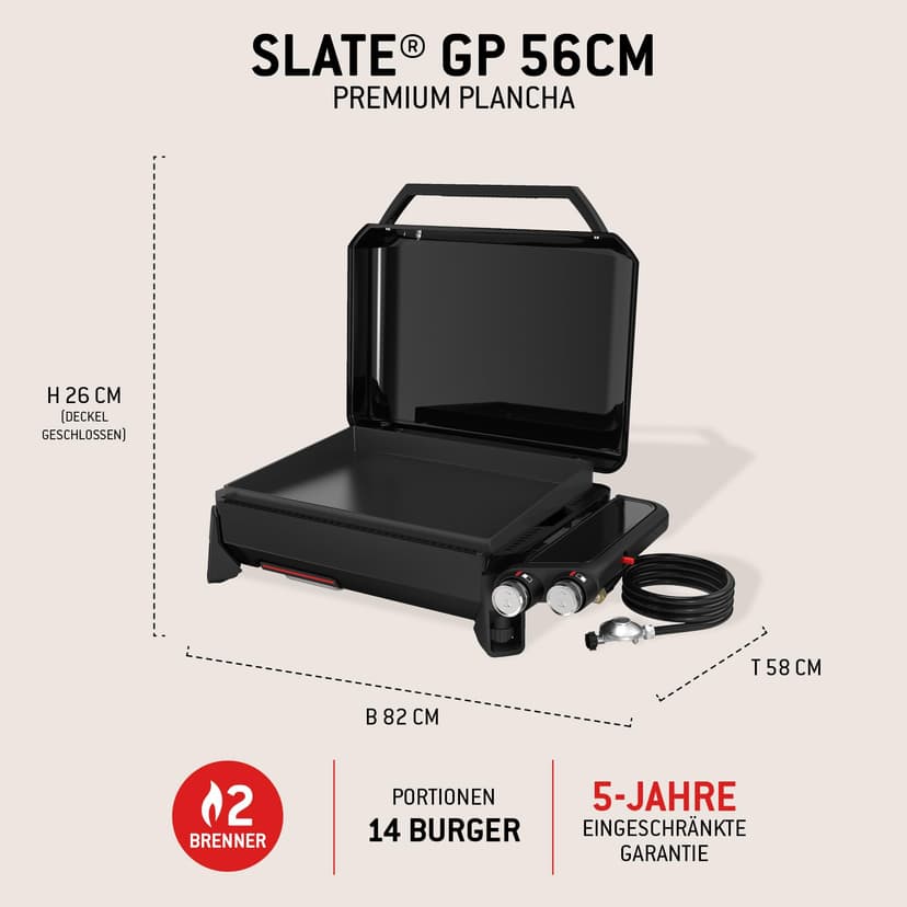 Weber Slate GP Plancha Premium 56 cm / 2 brûleurs, chaleur uniforme jusqu'au bord, jusqu'à 260 °C, surface de cuisson antiadhésive émaillée en porcelaine (56 x 41 cm), pieds réglables en hauteur, noir - 2