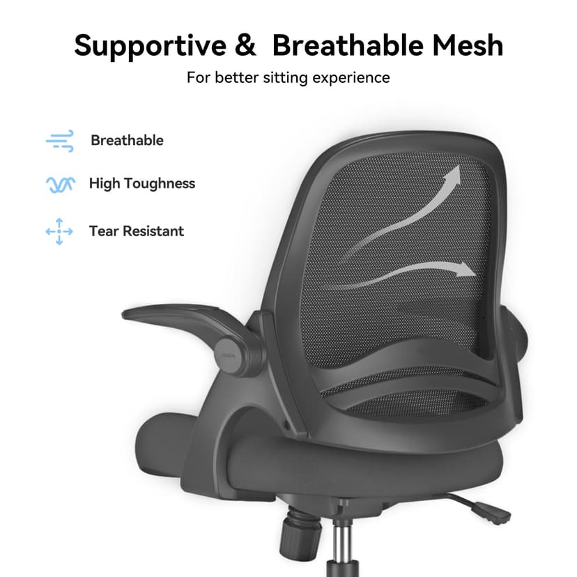 Hbada Office Chair Desk Chair Flip-up Armrest Ergonomic Task Chair Compact 120° Locking 360° Rotation Seat Surface Lift Reinforced Nylon Resin Base, White - 5