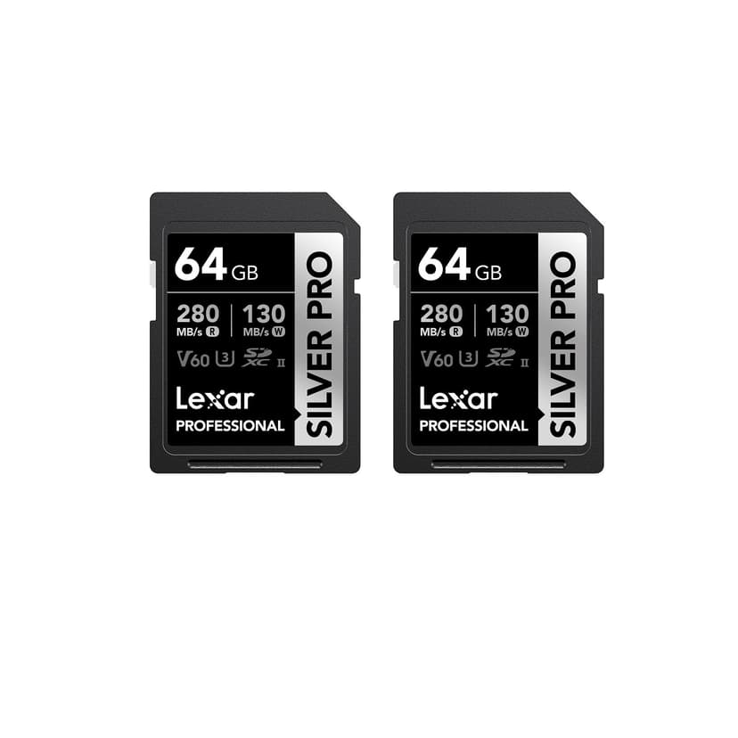 Lexar Silver Pro Carte SD 2x64Go, Carte mémoire SD UHS-II, V60, U3, C10, Jusqu'à 280Mo/s en Lecture, 130Mo/s en écriture, Carte SDXC pour DSLR/caméra/Photographe/vidéaste/passionné(LSDSIPR064G-B2NAA) - 1