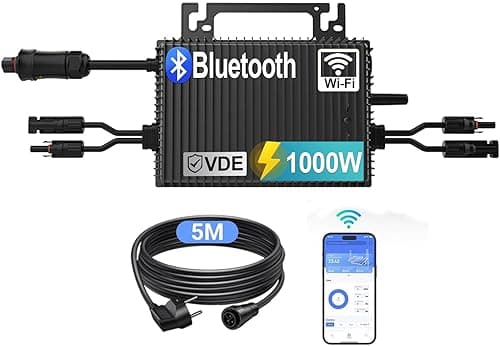 Micro Inverter 1000 W, Solar PV Inverter with WiFi, IP67 Waterproof, with 5 m AC Cable for Balcony Power Plant, Integrated MPPT, App Control, Plug Play