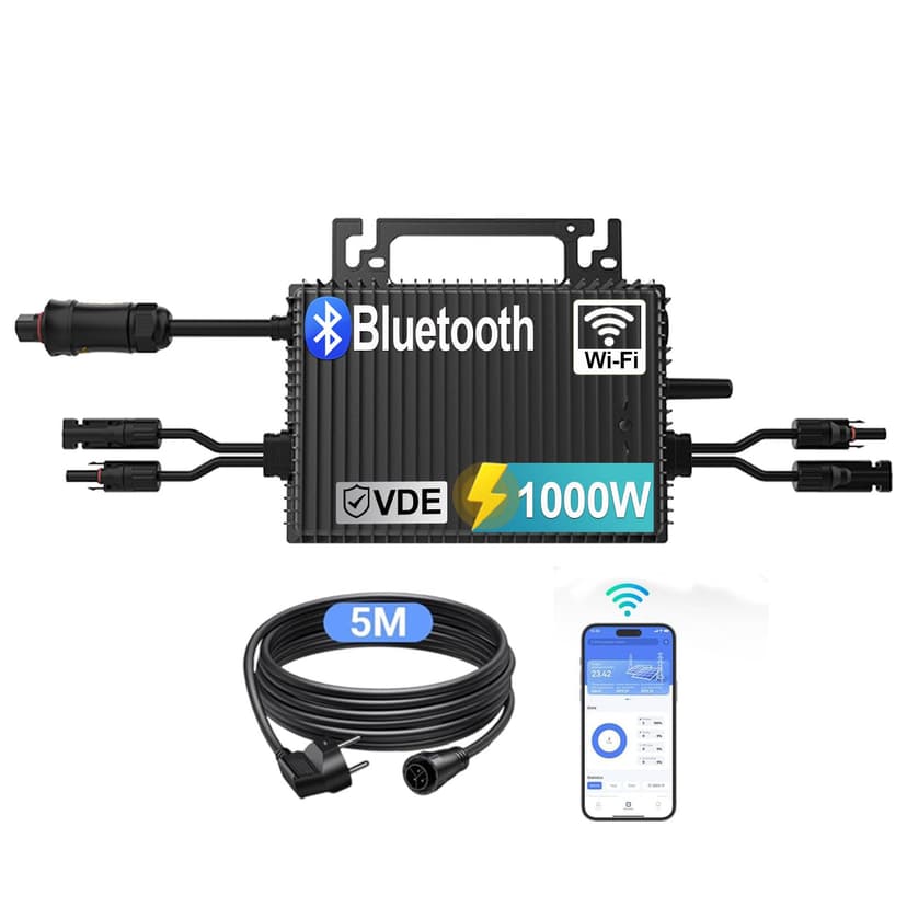 Micro Inverter 1000 W, Solar PV Inverter with WiFi, IP67 Waterproof, with 5 m AC Cable for Balcony Power Plant, Integrated MPPT, App Control, Plug Play - 1