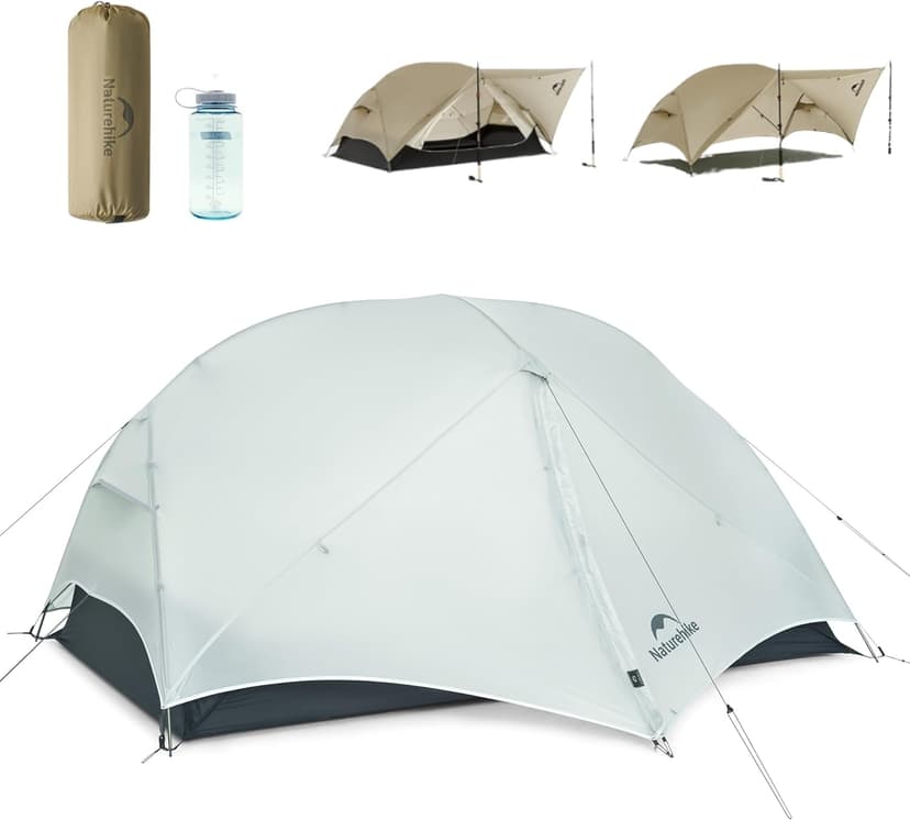 Naturehike Mongar UL Tent [2025 Upgrade] 1.5kg/3.3lb Ultralight Tents,1/2 Person Backpacking Tent,4 modes of use, Waterproof,Hiking tents for Camping with Front Porch,Easy Set up (Grey, 2 person) - 1