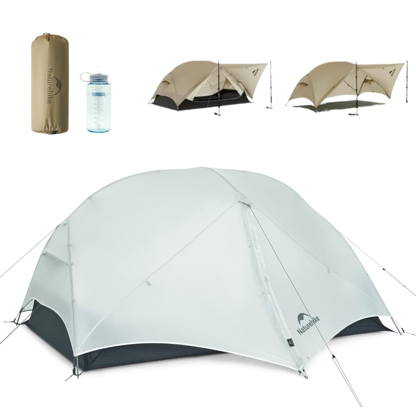 Naturehike Mongar UL Tent [2025 Upgrade] 1.5kg/3.3lb Ultralight Tents,1/2 Person Backpacking Tent,4 modes of use, Waterproof,Hiking tents for Camping with Front Porch,Easy Set up (Grey, 2 person) - 1