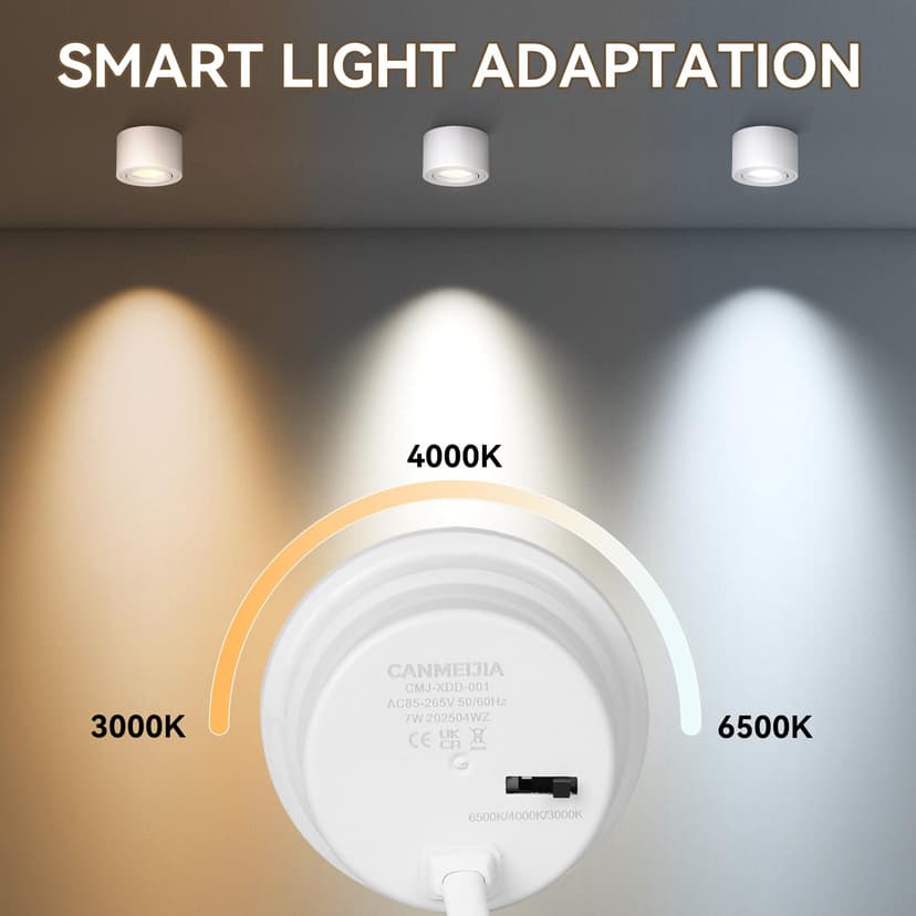 CANMEIJIA Surface Ceiling Spotlight Dimmable LED Ceiling Spotlight 7W Ø80x50mm Extra Flat 30° Pivotable 3000K/4000K/6500K Ceiling Spotlights Aluminium Downlight Round White 4 pcs - 4