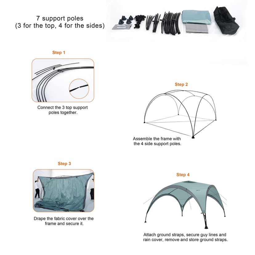 Amazon Basics Event, Garden Gazebo Beach Sun Shelter, 3.65x3.65m, Light Green - 4