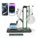 KDD Headphone Stand - Rotatable Controller Holder with Wireless Charging & 9 Light Modes, Gaming Headset Stand with 2 USB and Type C Ports - Controller Stand for Gamers Desktop Accessories (Black) - 1