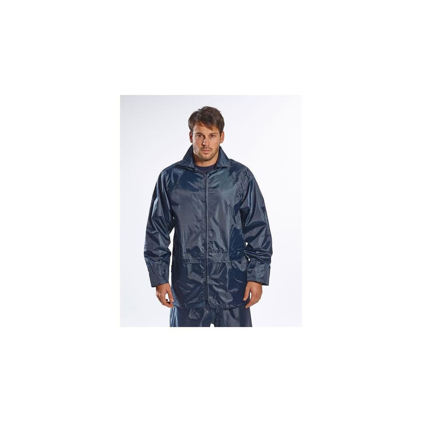 Portwest S440 Classic Rain Jacket Waterproof Coat Windbreaker Raincoat Hooded Workwear Pack Away Taped Seams Vented EN 343 PFAS Free Texpel Splash Eco UPF 40+, Navy, 6XL - 2