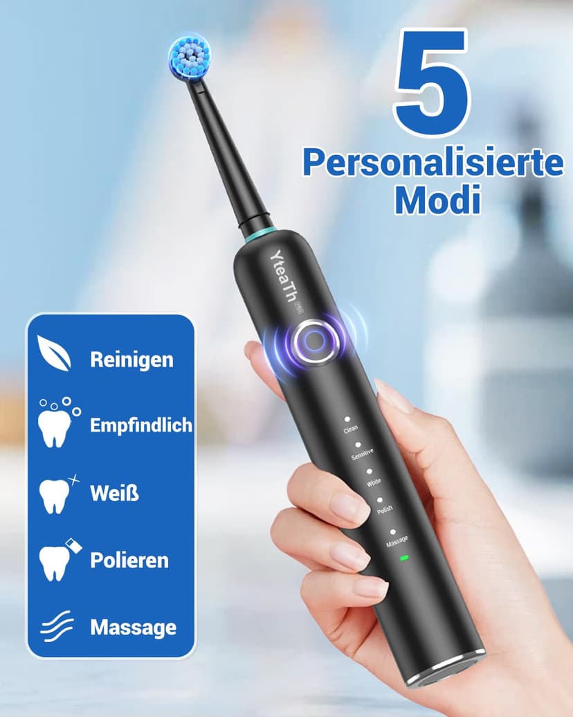 Rotating Electric Toothbrush with 8 Brush Heads (2 Types) for Adults and Kids, 60-Day Battery Life, Wireless Wall Charging Station, 5 Modes Power Toothbrush with Travel Case - 4