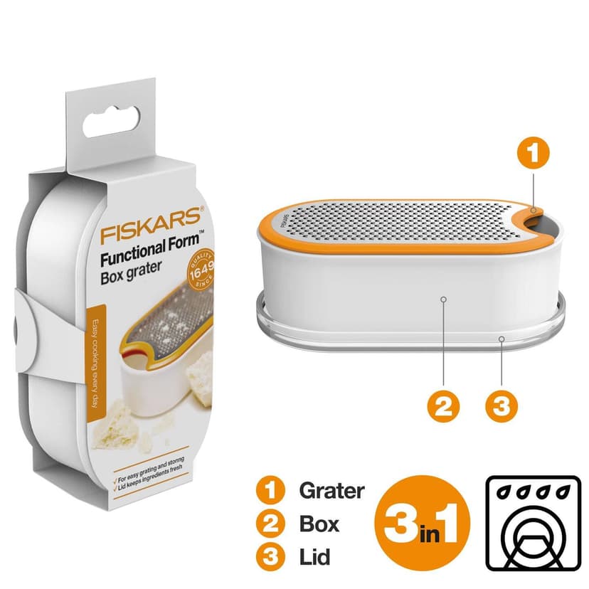 Fiskars Box Grater, With Container, Dimensions: 16.8 x 9.0 cm, Metal/Synthetic Material, Functional Form, 1019530 - 2