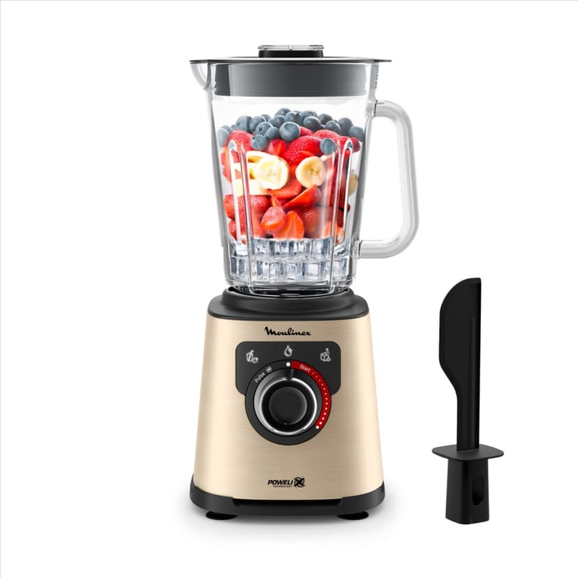 Moulinex Electric Blender, 1200 W, Glass Bowl Useful Capacity 1.5 L, Smoothie Blender, Powelix Blade Technology, High Quality, Easy Cleaning, PerfectMix Black/Gold LM871A10 - 1