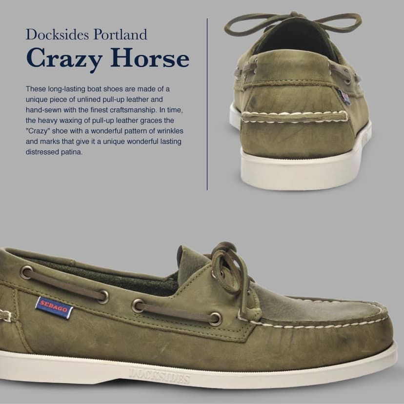 Sebago Men's Docksides Portland Crazy H Boat Shoes, Green (Green Military 909), 8 UK - 4