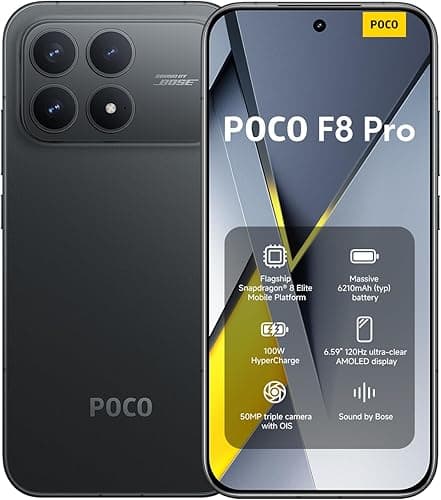 XIAOMI POCO F8 Pro, Smartphone 12+256 GB, 6.59" 120Hz AMOLED Display, 50MP Triple Camera 60mm Telephoto, Sound by Bose, 6210mAh (typ) Battery, Black, Charger Not Included