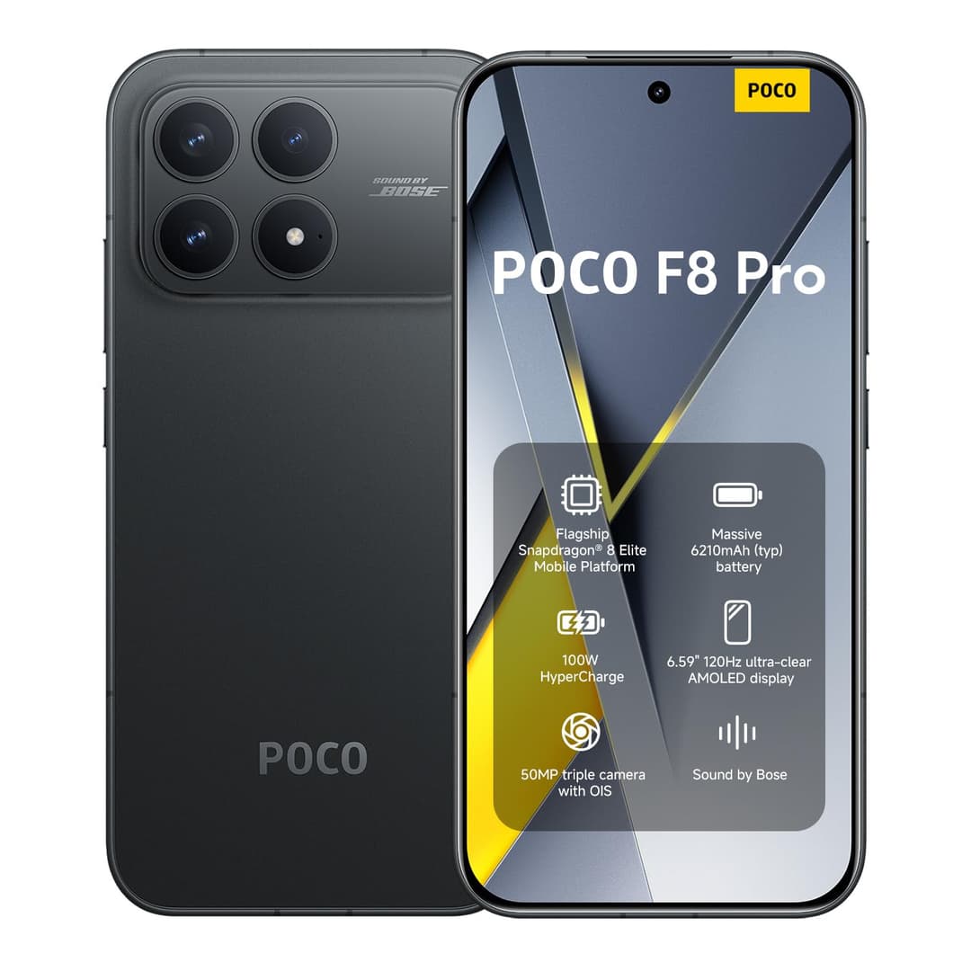 XIAOMI POCO F8 Pro, Smartphone 12+256 GB, 6.59" 120Hz AMOLED Display, 50MP Triple Camera 60mm Telephoto, Sound by Bose, 6210mAh (typ) Battery, Black, Charger Not Included