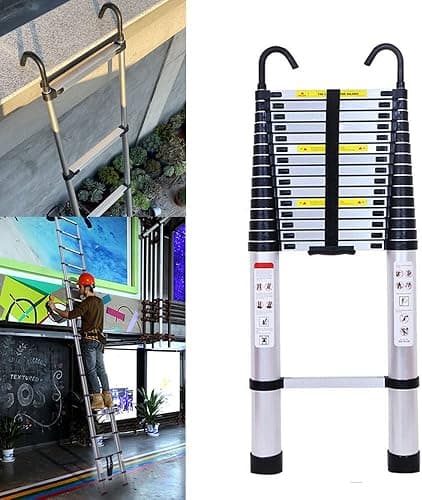 Échelle télescopique de 5 m avec 2 Crochets, antidérapante, 13 échelons, Portable, pour l'extérieur et l'intérieur, capacité de Charge de 150 kg