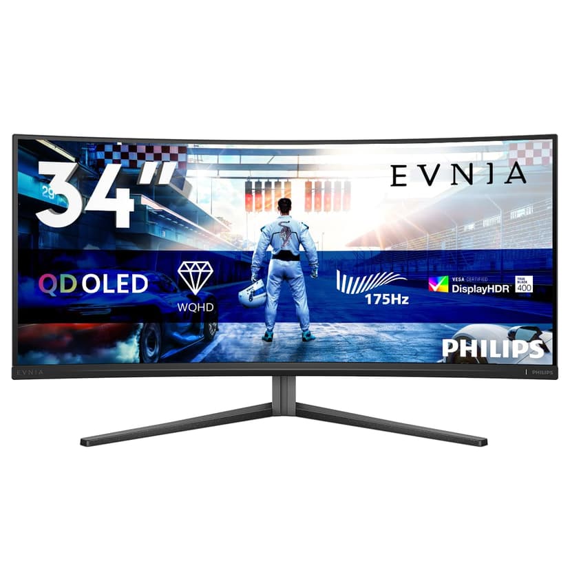 PHILIPS Evnia 34M2C6500-34 Inch OLED WQHD Curved Gaming Monitor, 175 Hz, 0.03 ms, HDR400, Ambiglow, FreeSync Premium Pro, G-Sync comp. (3440x1440, 2X HDMI, DisplayPort, USB Hub) dark gray - 2