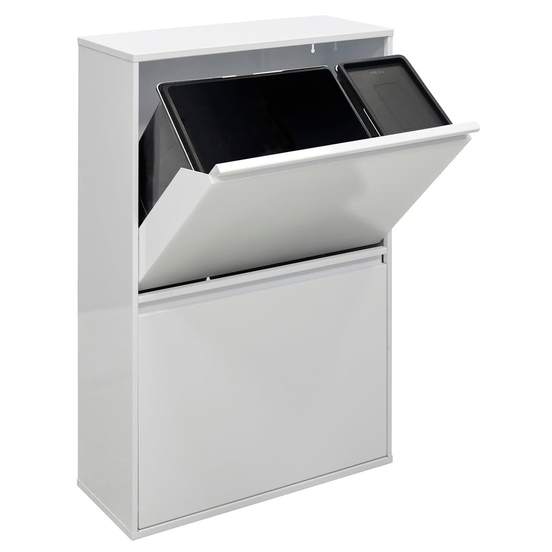 Arregui CR601-B2 4 Compartment Steel Recycling and Trash Can | 23+11+17+17L (68L) | Kitchen Trash Bins | Home Recycling Containers | with 24L Container Bin | White