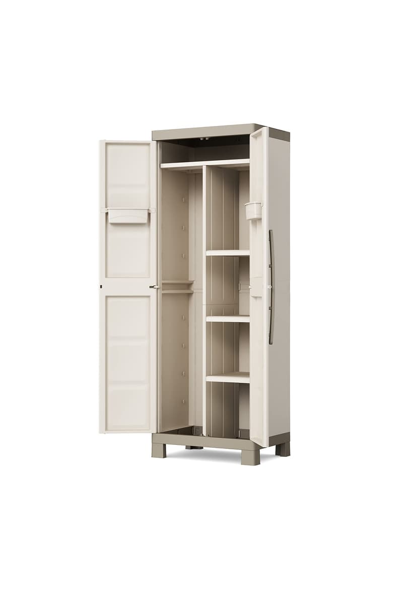 Keter Armoire Utilitaire Excellence - Armoire de Rangement en Résine Multifonctions - Étagères Modulables, Pieds Surélevés - Cuisine, Garage, Atelier, Placard - 68 x 39 x 182 cm - Sable/Terre - 3