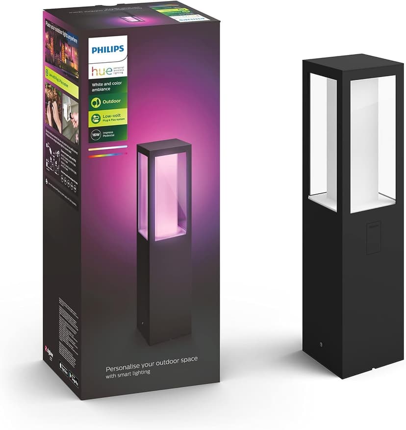 Philips Hue White & Color Ambiance Borne Extérieure IMPRESS Extension aluminium Noir, fonctionne avec Alexa, Google Assistant et Apple Homekit - 1