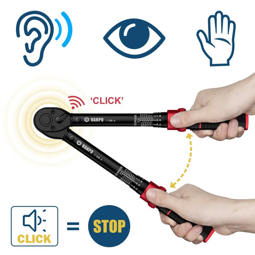 VANPO Torque Wrench 1/4 inch, 3-25 Nm, 49-Piece Set with Sockets, Extension Rod, Adapters - 3