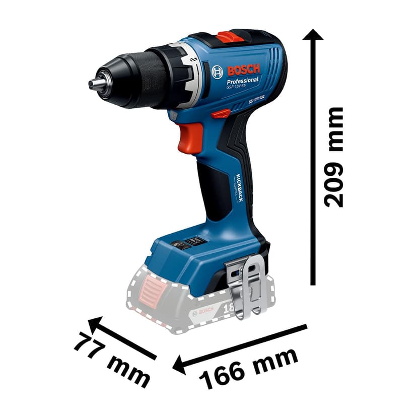 Bosch Professional 18V System Cordless Drill Driver GSR 18V-65 (Brushless Motor, Head Length 166, incl. L-BOXX) - 5