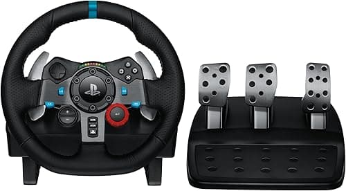 Logitech G G29 Driving Force Racing Wheel and Floor Pedals, EU plug, Real Force Feedback, Stainless Steel Paddle Shifters, Leather Steering Wheel Cover, Adjustable Floor Pedals, PS4/PS3/PC/Mac – Black