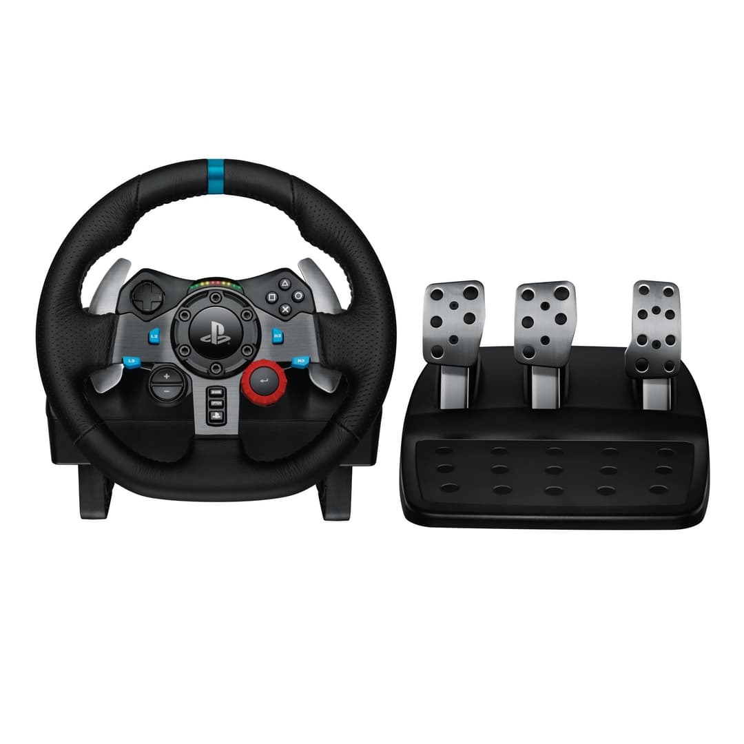 Logitech G G29 Driving Force Racing Wheel and Floor Pedals, EU plug, Real Force Feedback, Stainless Steel Paddle Shifters, Leather Steering Wheel Cover, Adjustable Floor Pedals, PS4/PS3/PC/Mac – Black