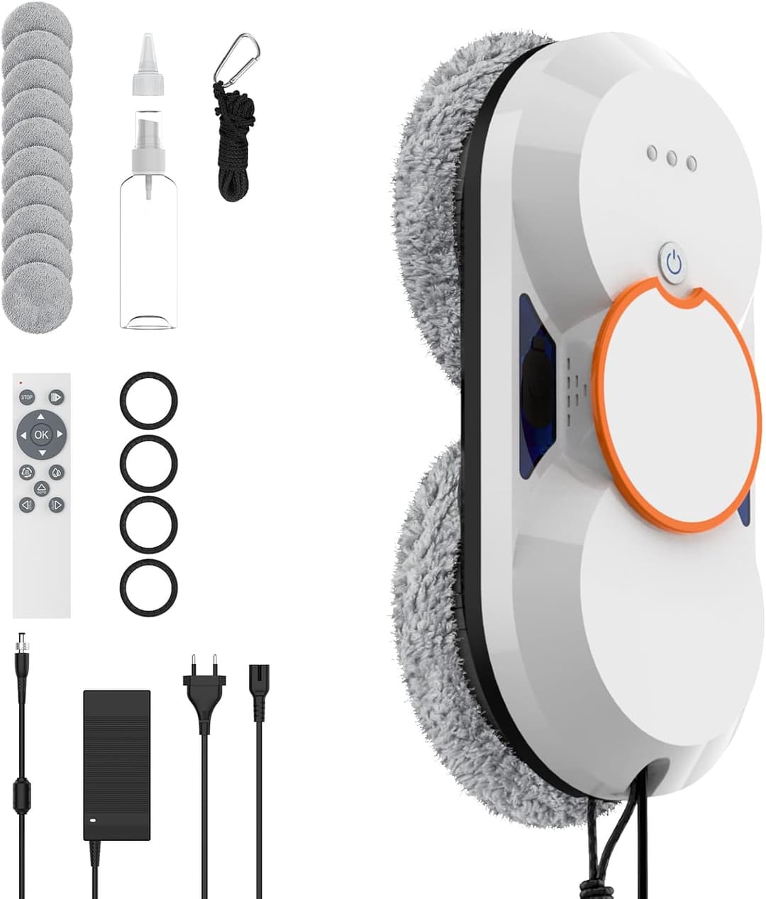 Robot Window Cleaner, 5600Pa Robot Glass Cleaner with Double Water Spray, 3 Cleaning Modes, Remote Control, Smart Navigation, Fall Protection & 8 Cloths, For Smooth Surfaces