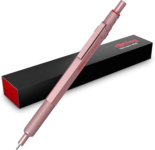 rOtring 600 Portemine | Mine HB0,5 mm | Portemine entièrement métallique | Or Rose | Prise crantée antidérapante et corps hexagonal
