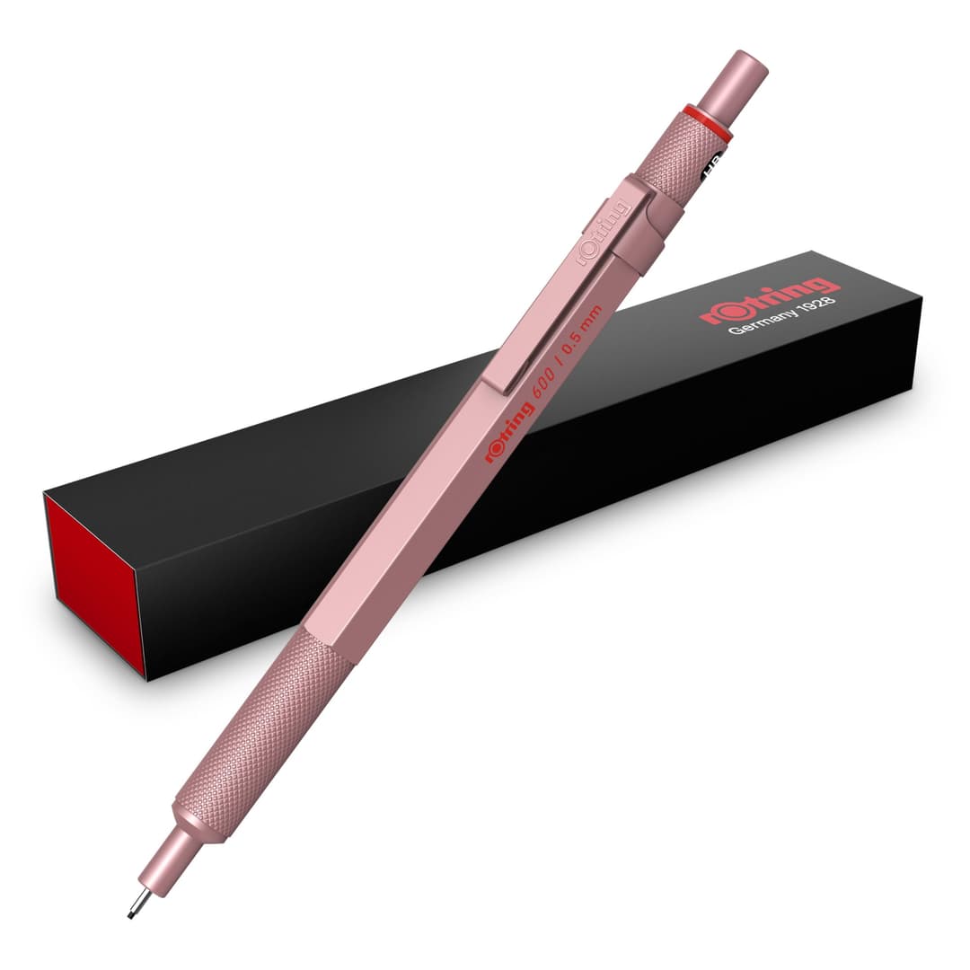 rOtring 600 Portemine | Mine HB0,5 mm | Portemine entièrement métallique | Or Rose | Prise crantée antidérapante et corps hexagonal