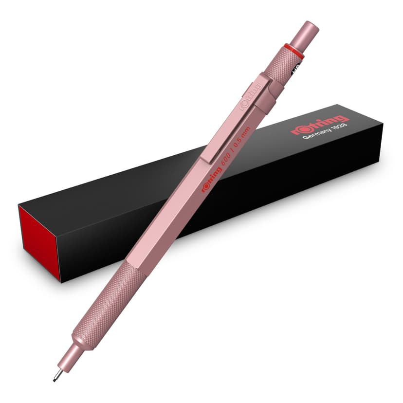 rOtring 600 Portemine | Mine HB0,5 mm | Portemine entièrement métallique | Or Rose | Prise crantée antidérapante et corps hexagonal - 1