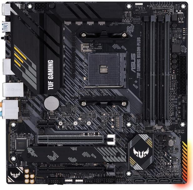 ASUS TUF Gaming B550M-PLUS, AMD B550 (Ryzen AM4) Micro ATX Motherboard (PCIe 4.0, Dual M.2, 10 DrMOS, DDR4 4400, 6, 2.5 Gb Ethernet, HDMI, DP, USB 3.2 Gen 2 Type-A and C, Aura Sync) - 6