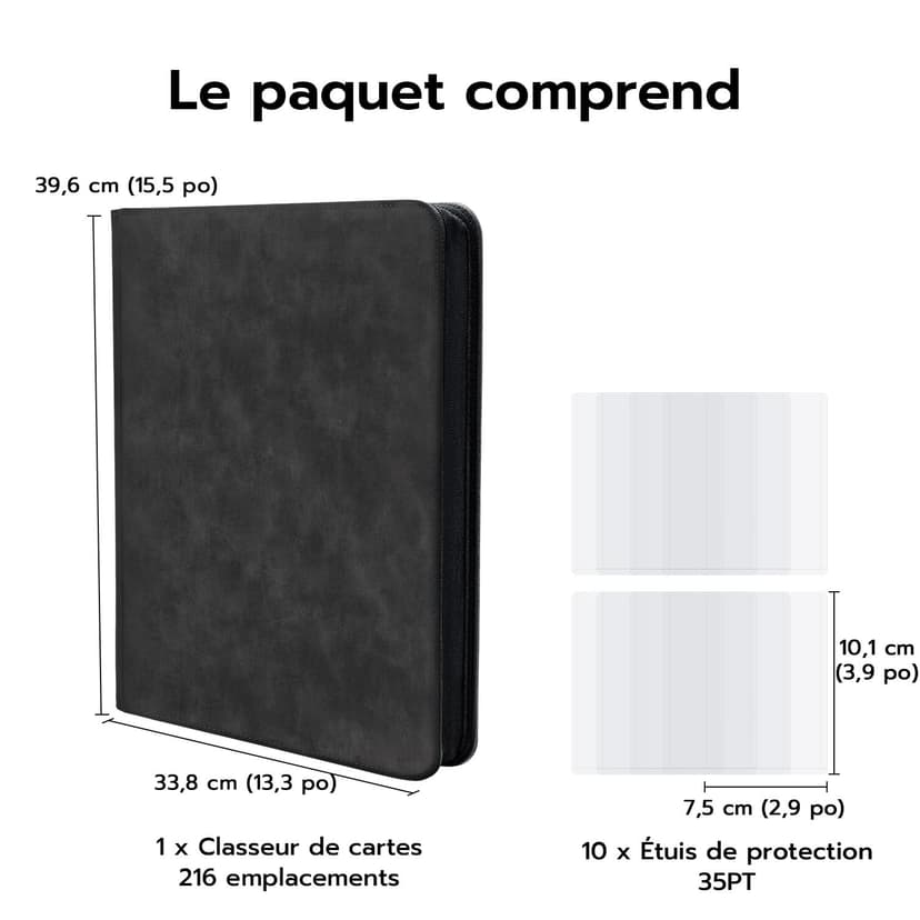 Tolesum Toploader Album pour cartes à collectionner 216, 9 compartiments, 10 pcs 35PT, Classeur pour TCG, cartes MTG, motif vague noire - 8
