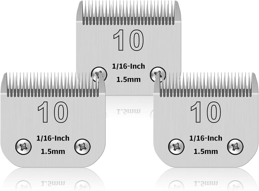 3 Pcs Pet Dog Grooming Detachable Stainless Steel Blades 10# Compatible with Oster A5/Heiniger/Moser, Blade #10, Cutting Length 1/16 Inch, 1.5mm - 1