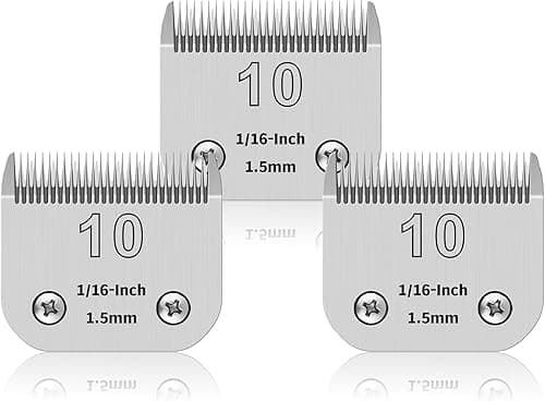 3 Pcs Pet Dog Grooming Detachable Stainless Steel Blades 10# Compatible with Oster A5/Heiniger/Moser, Blade #10, Cutting Length 1/16 Inch, 1.5mm