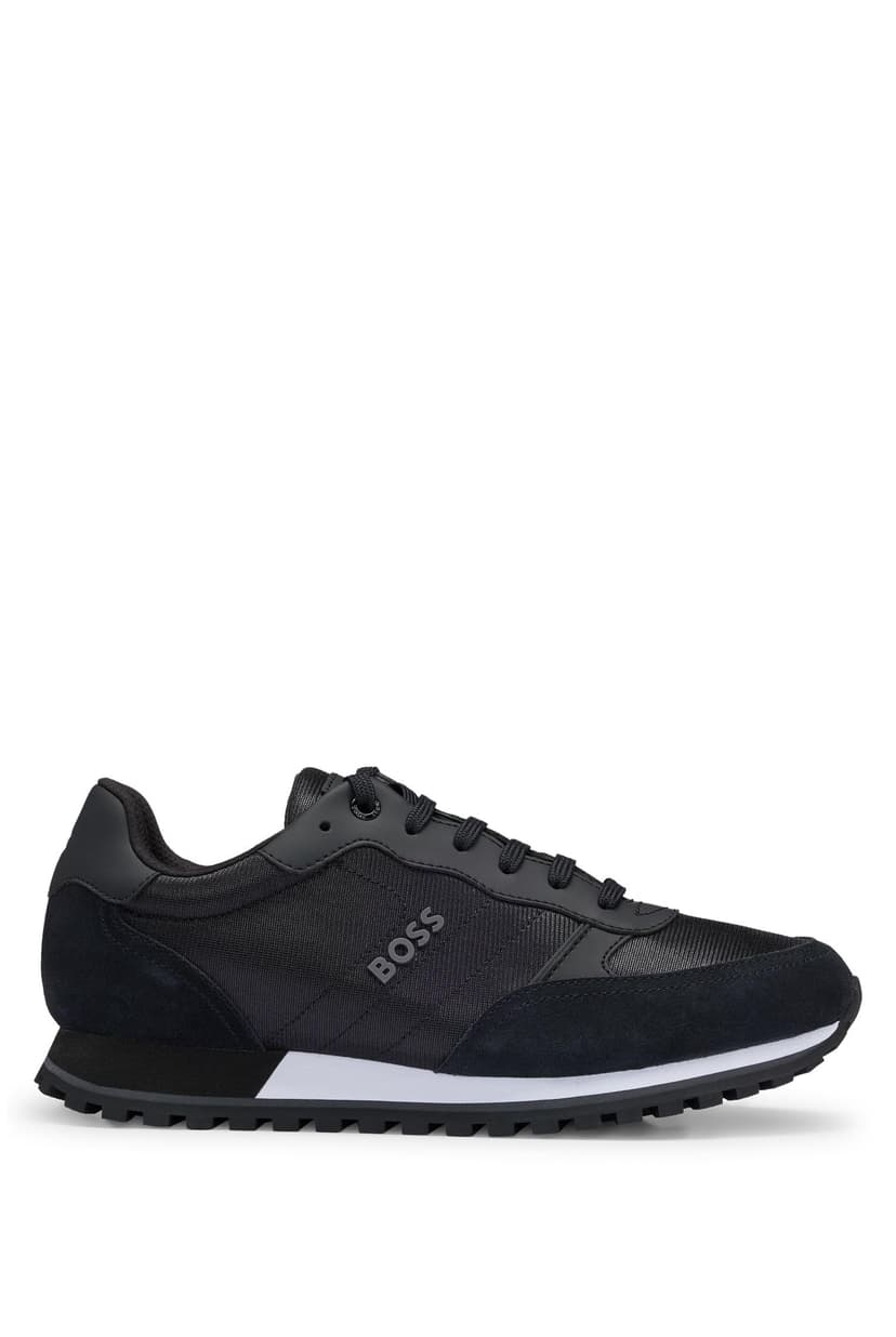 BOSS Mens Parkour-L Runn Mixed-Material Trainers with Branded Side Panel Size 9 Black - 8