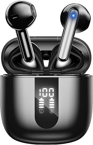 Wireless Earbuds Bluetooth Earphones, 60H Deep Bass Ear Buds with 6 Noise Cancelling Microphone, IP5 Waterproof in Ear Headphones for iPhone Android Sports Gaming (Black)