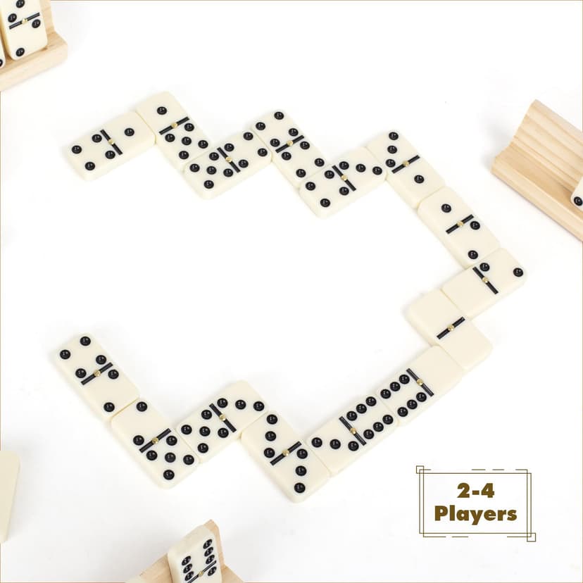 LOVITERRA Double 6 Dominos Set for Adults, Durable 28 Tiles Dominos with 4 Wooden Racks and Carrying Case,Classic Board Games,Portable Travel Game - 5