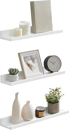 SONGMICS Wall Shelf 3 Set Floating Shelves Ledge for Picture Frames and Books, 38 x 10 cm, MDF White LWS38WT