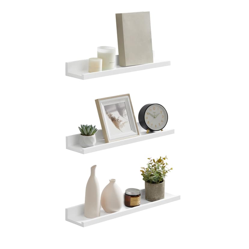 SONGMICS Wall Shelf 3 Set Floating Shelves Ledge for Picture Frames and Books, 38 x 10 cm, MDF White LWS38WT - 1