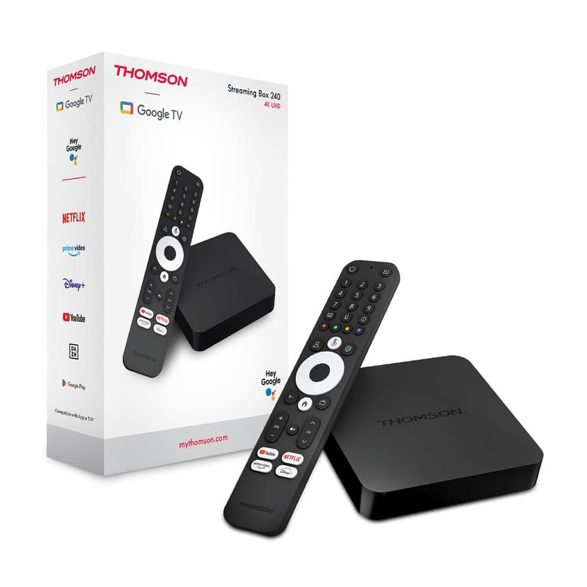 THOMSON Streaming Box 240, Google TV, 4K UHD, Commande vocale, Google Cast, Dolby Atmos, Dolby Digital Plus, Bluetooth 5.0, HDMI 2.1, HDR10, Wi-FI, 2 GB RAM, 8 GB Stockage - 1