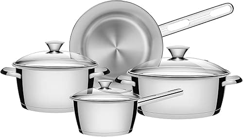 Tramontina 4-pc Stainless Steel Cookware Set | Dishwasher-Safe Pans with Glass Lids | Induction-Ready | Saucepan, Frying Pan and Casseroles