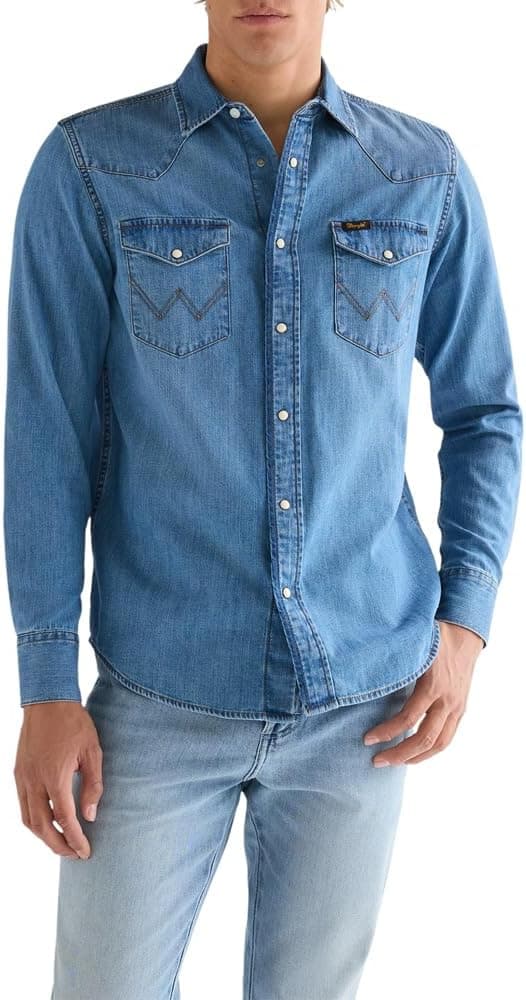 Wrangler Western Shirt, Medium Wash, L Men - 1