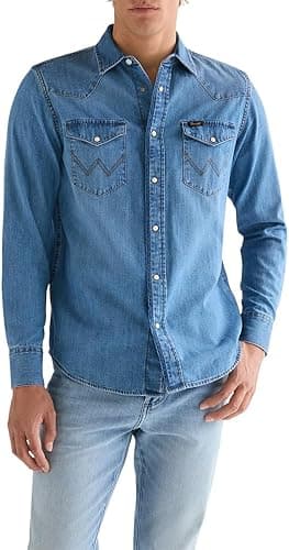 Wrangler Western Shirt, Medium Wash, L Men