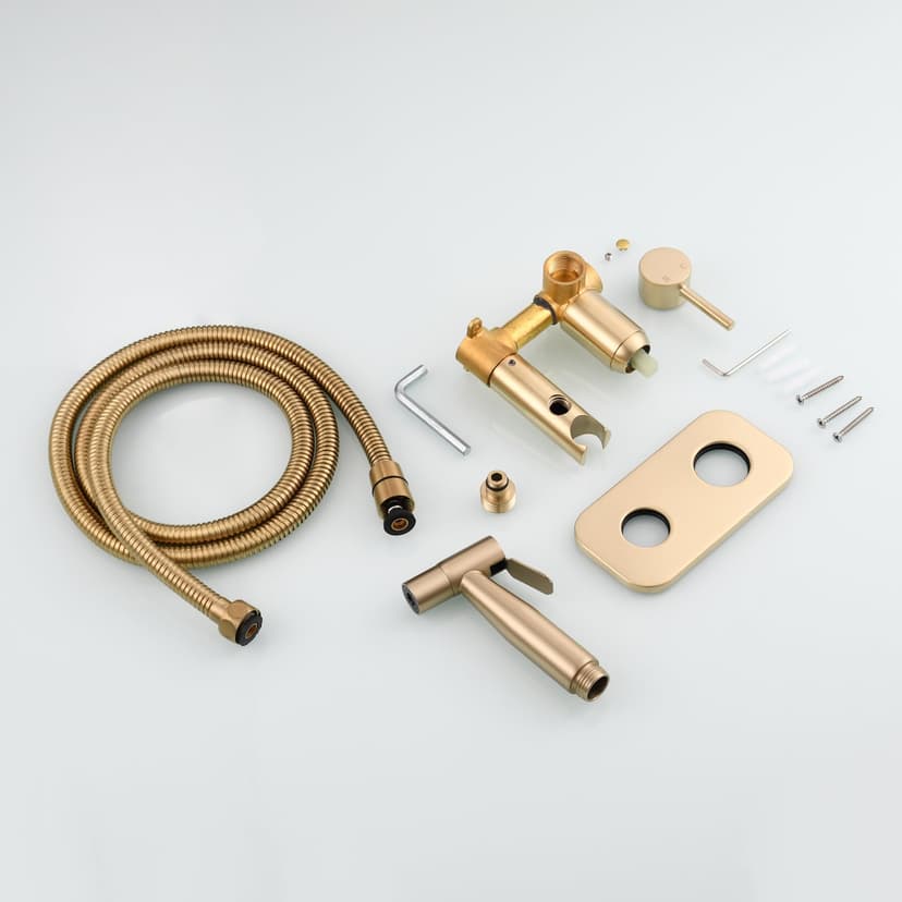 Tecmolog Bidet portable pour WC Acciaio Inossidabile Ensemble de vaporisateur à main chaude et froide Doré brossé WS024J2F2 - 9