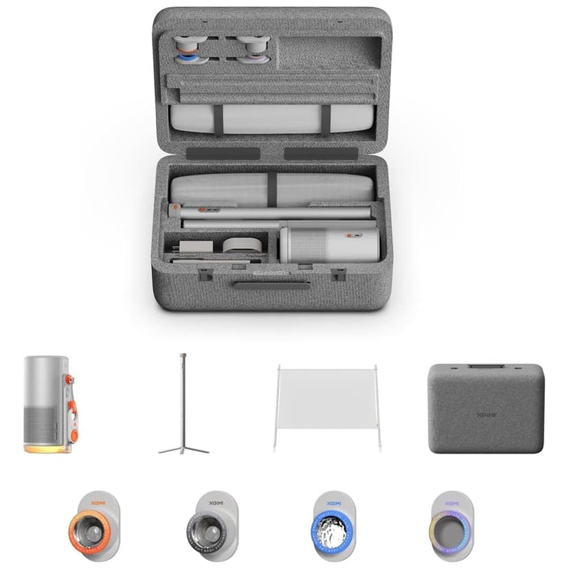 XGIMI MoGo 4 Laser Projector Kit for Outdoor, Includes 4 Filters, PowerBase Support with Battery, 70" Screen, Carrying Case, 550 ISO Lumens, Autonomy 5h, Google TV with Official Netflix - 1